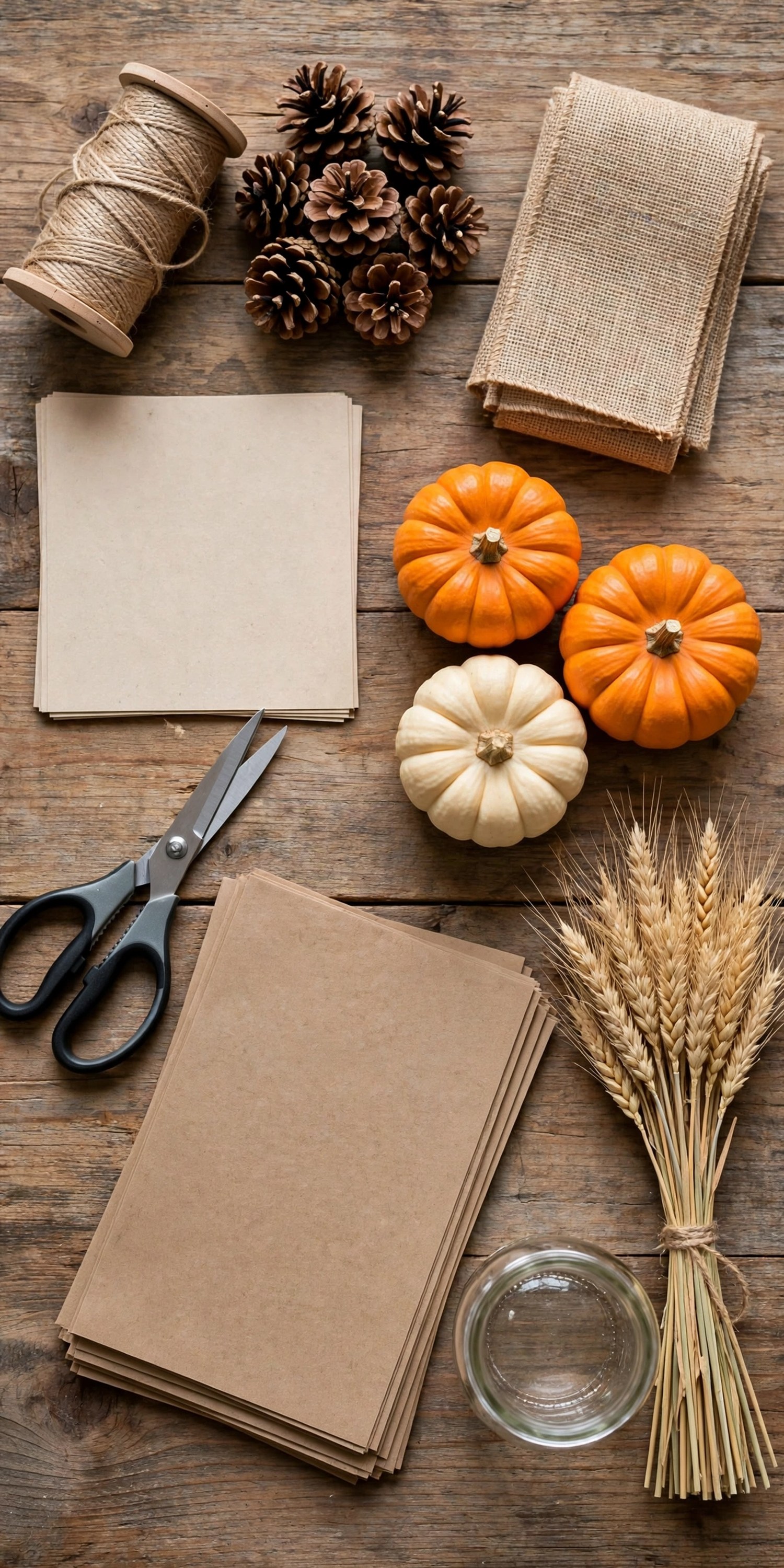 DIY Thanksgiving centerpiece supplies on a wooden table