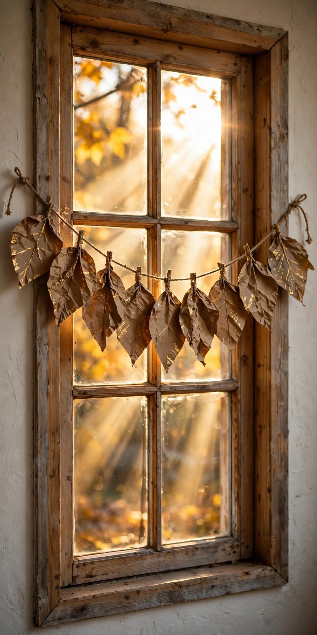 Kraft paper leaf garland DIY on twine