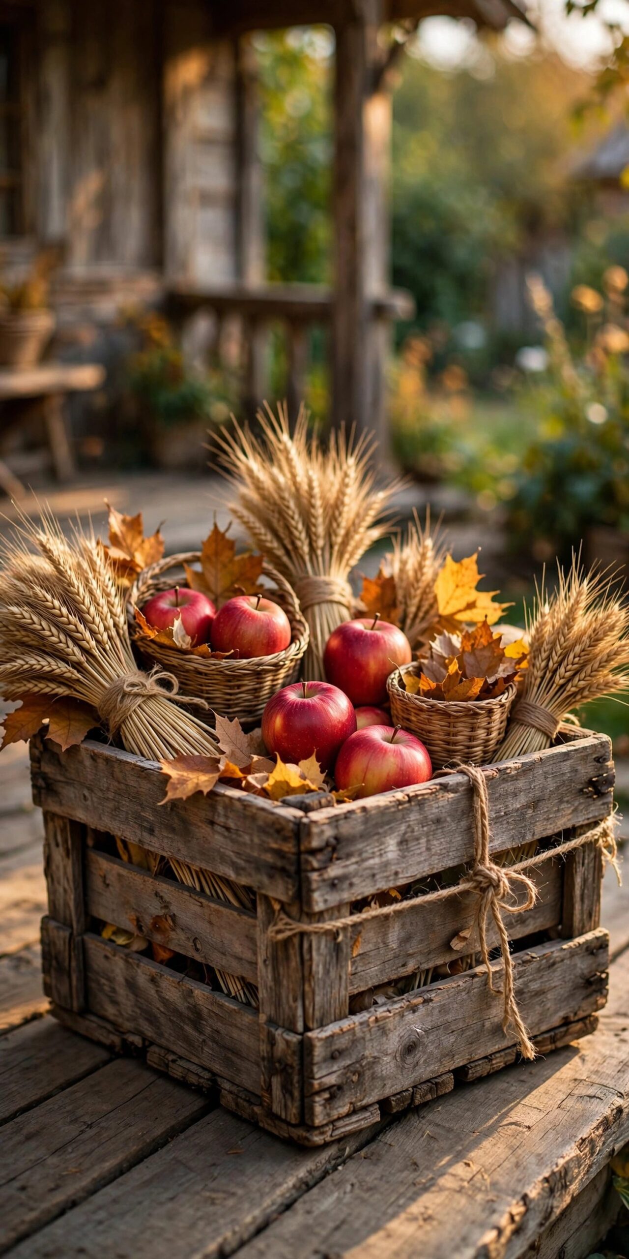 Wooden crate styled as a harvest market stand
