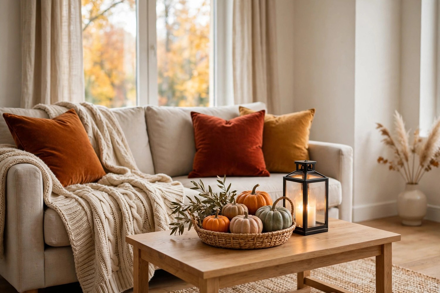 Cozy living room with easy fall decor touches