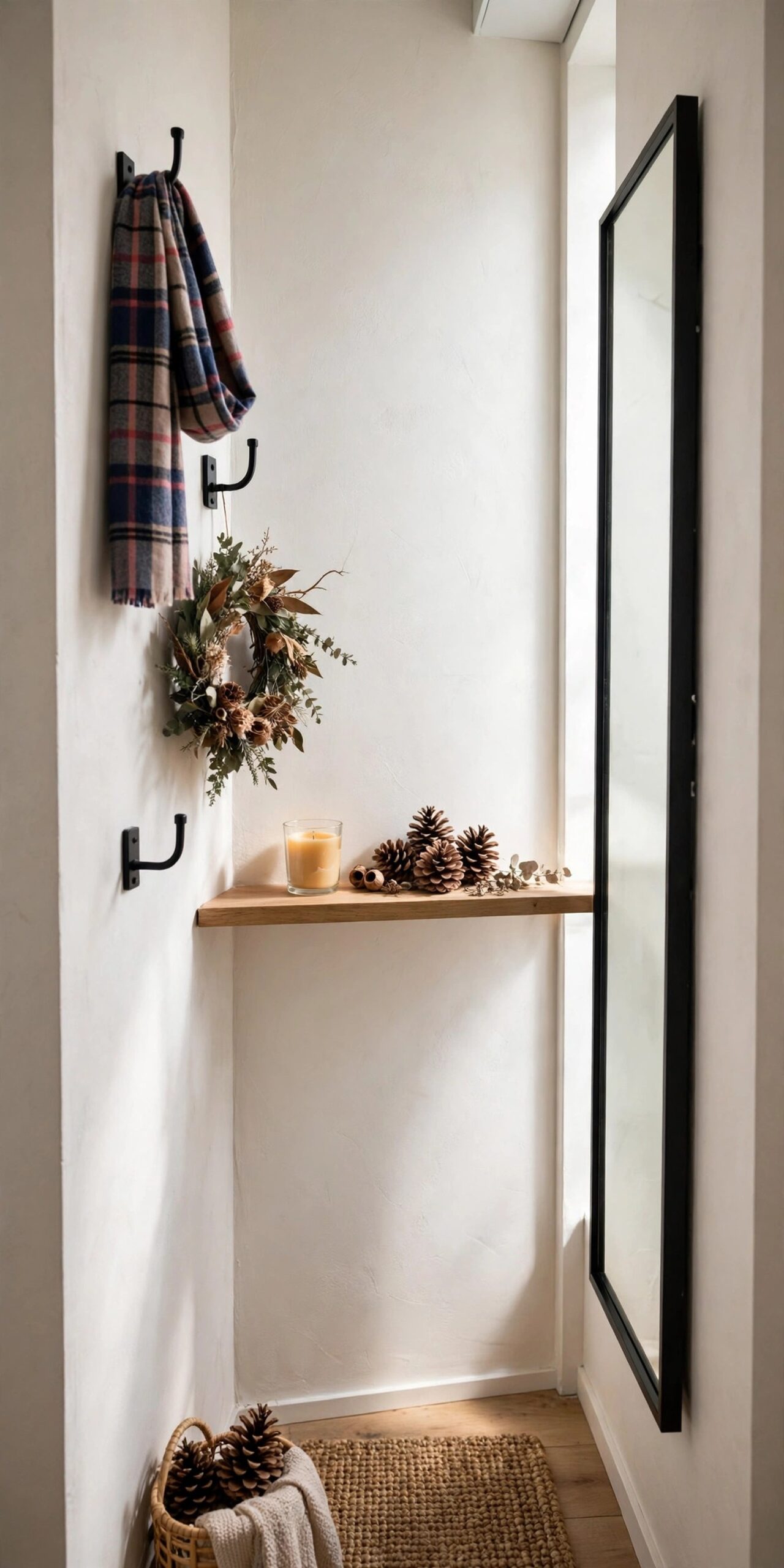 Small apartment entryway styled vertically for fall