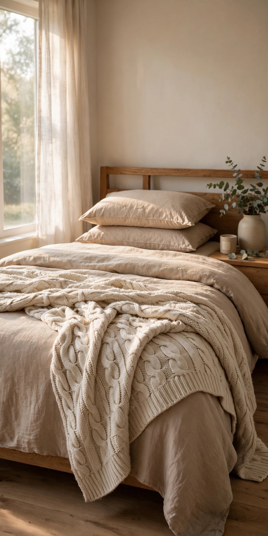 Chunky knit throw on fall bedding