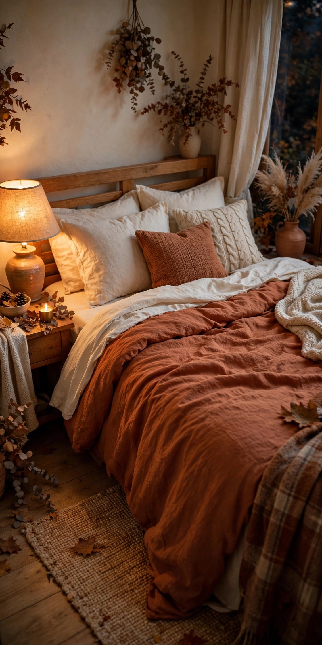 Terracotta duvet cover in fall bedroom