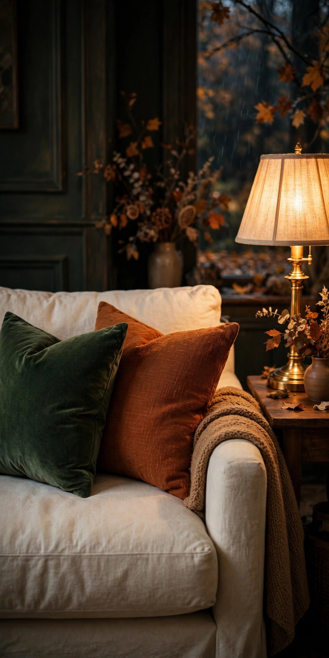 Forest green velvet pillow