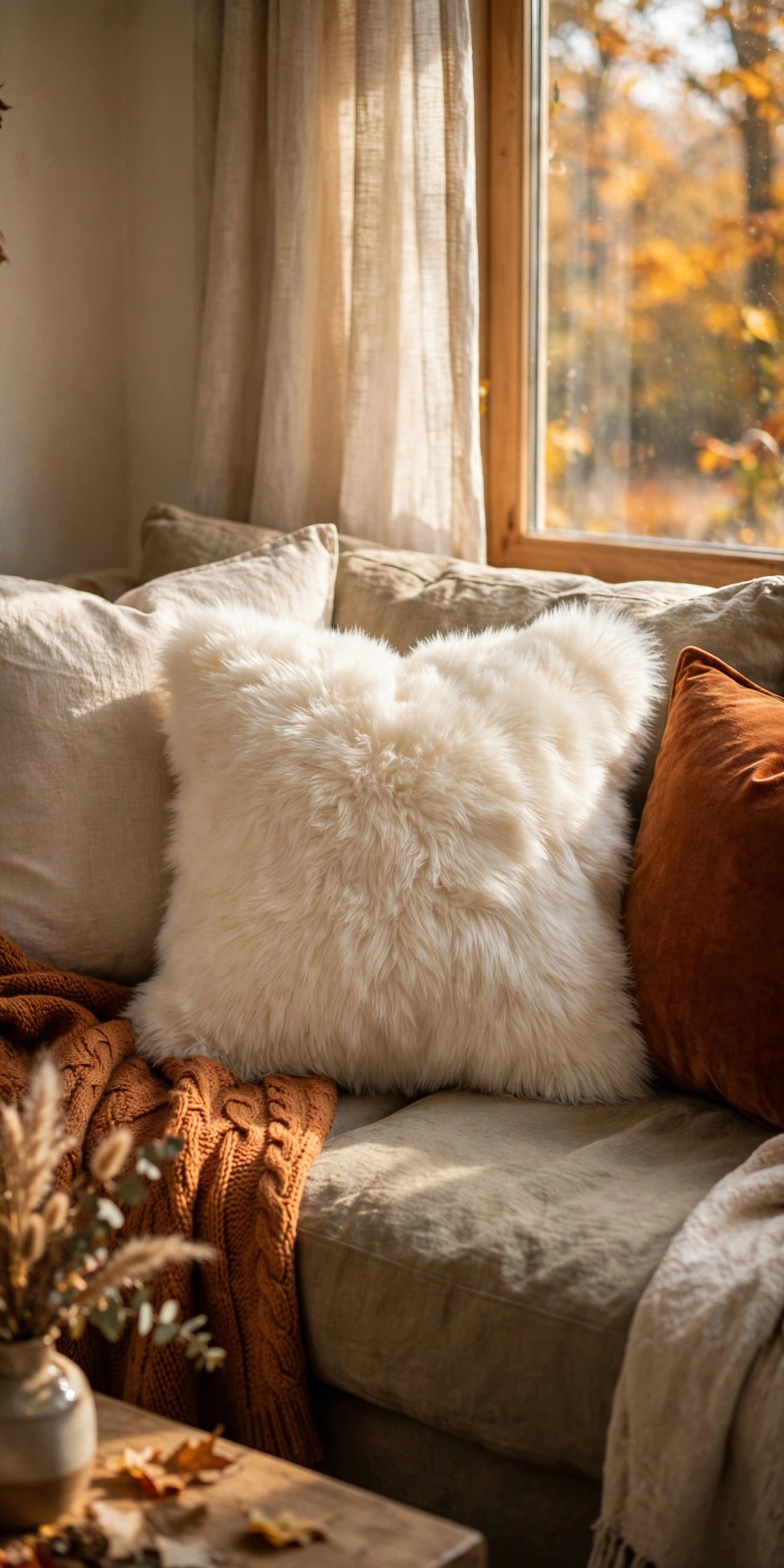 Faux fur throw pillow
