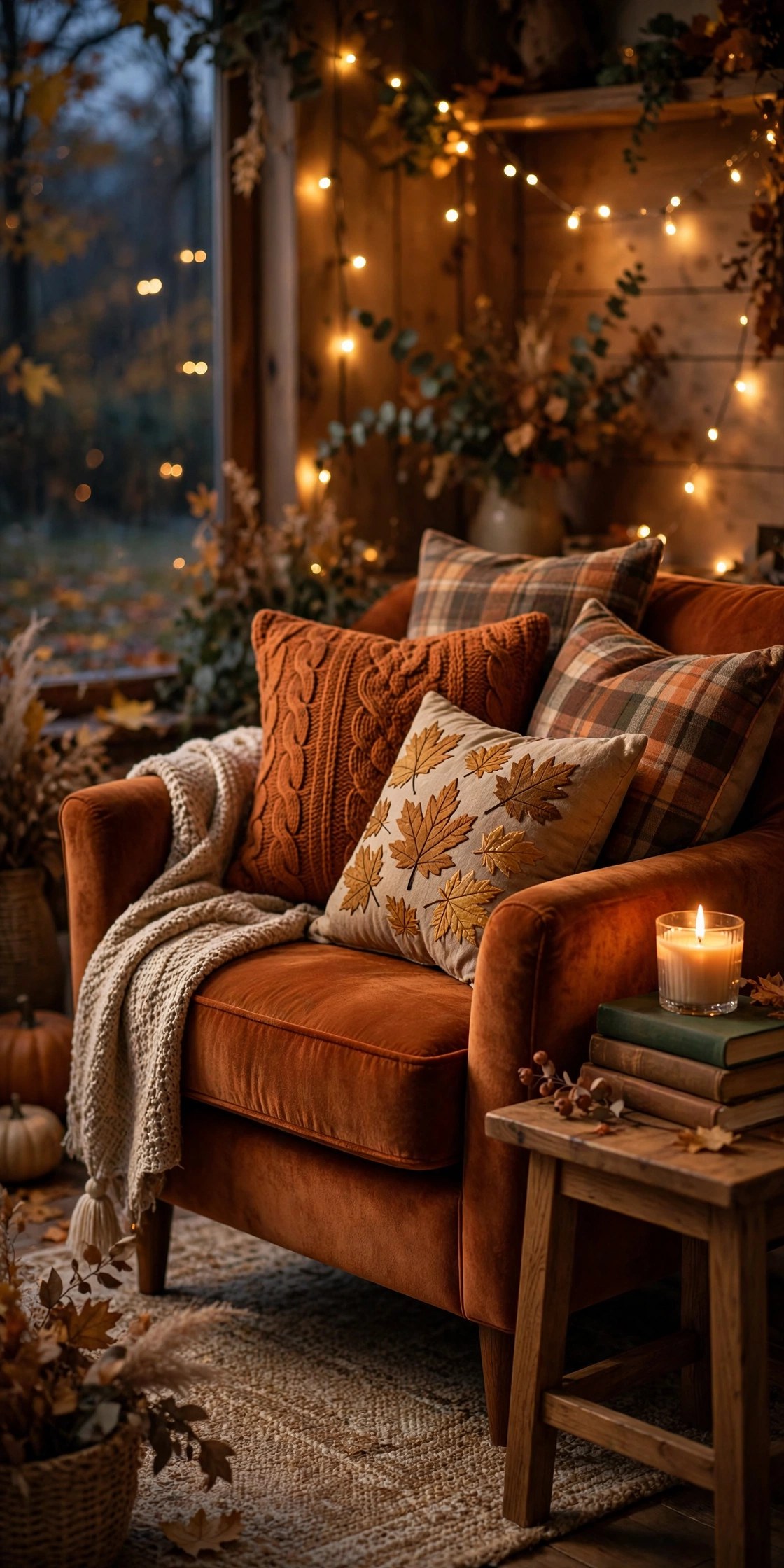 Reading nook with fall throw pillows