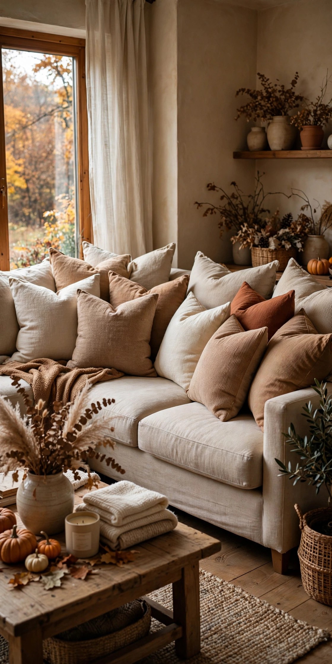 Large 22-inch square pillows on sofa
