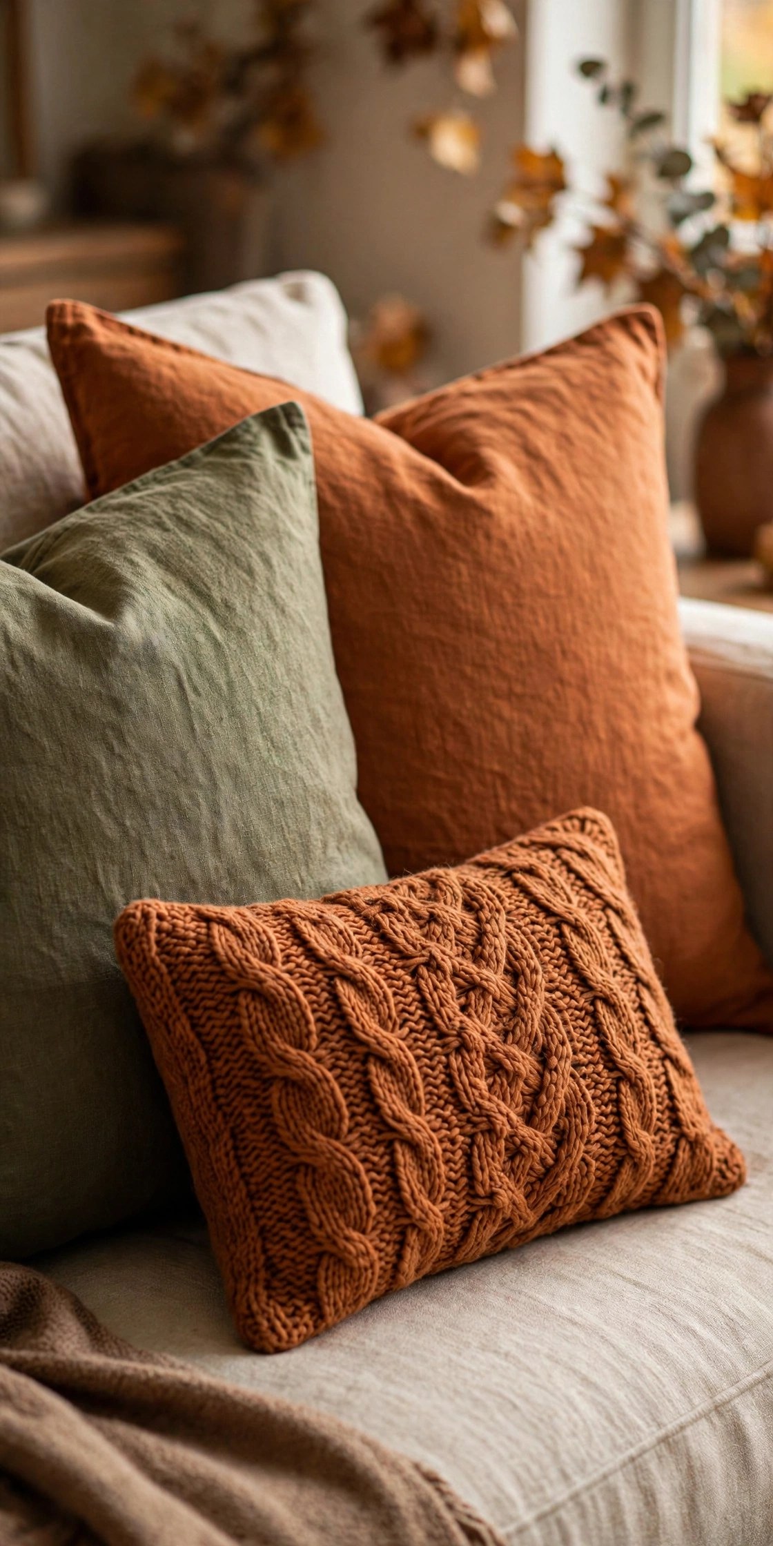 Small pillow layered over large pillows