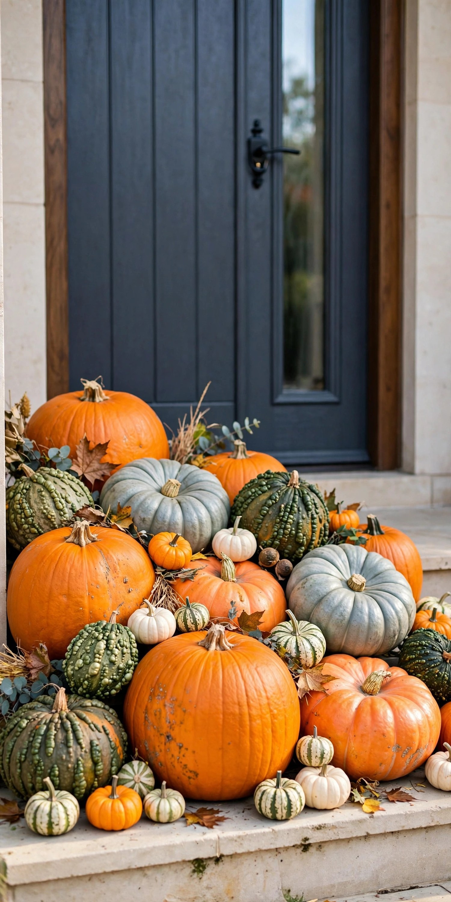 Mixed pumpkins in different sizes and colors