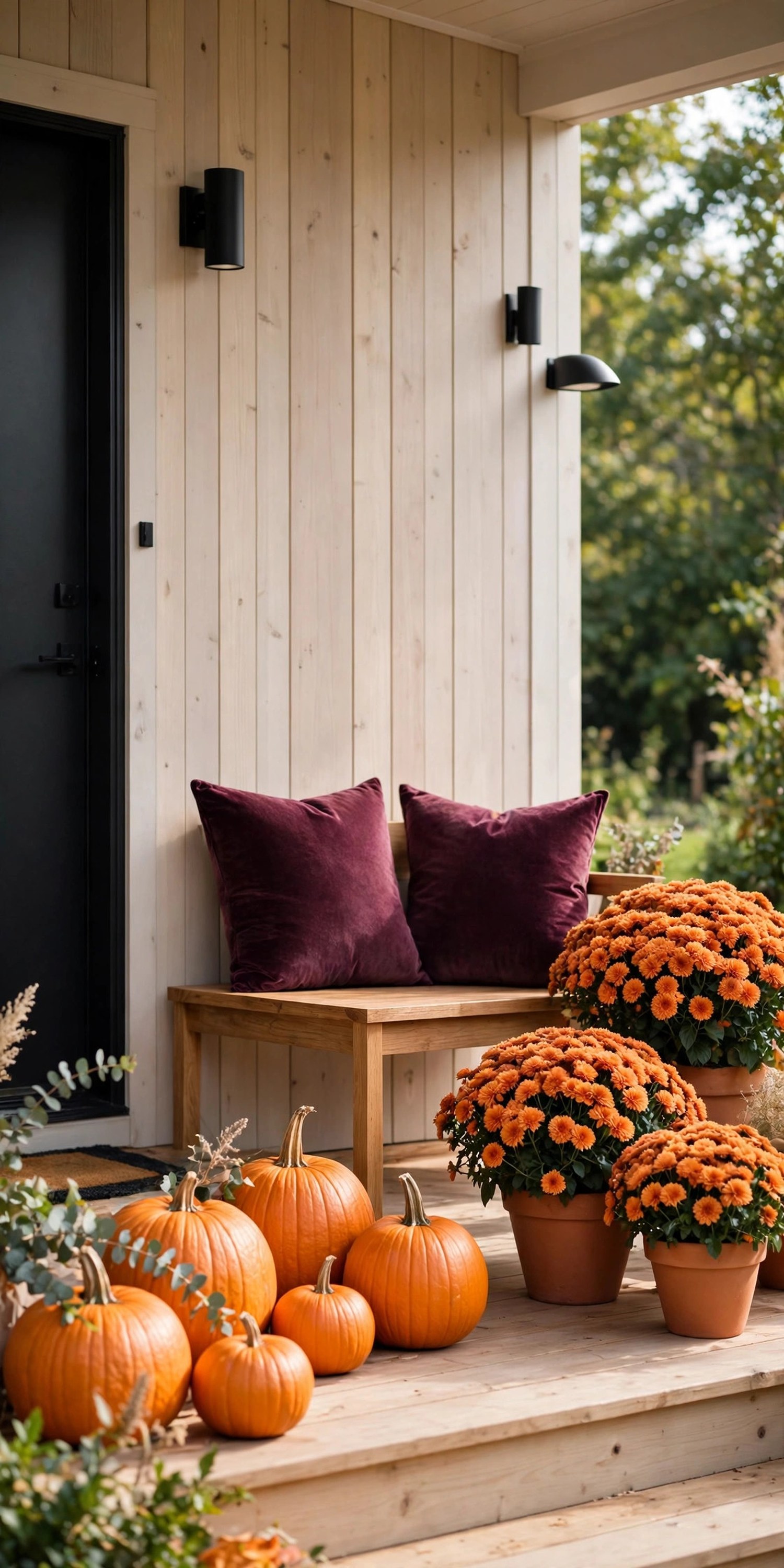Porch with persimmon and plum fall accents