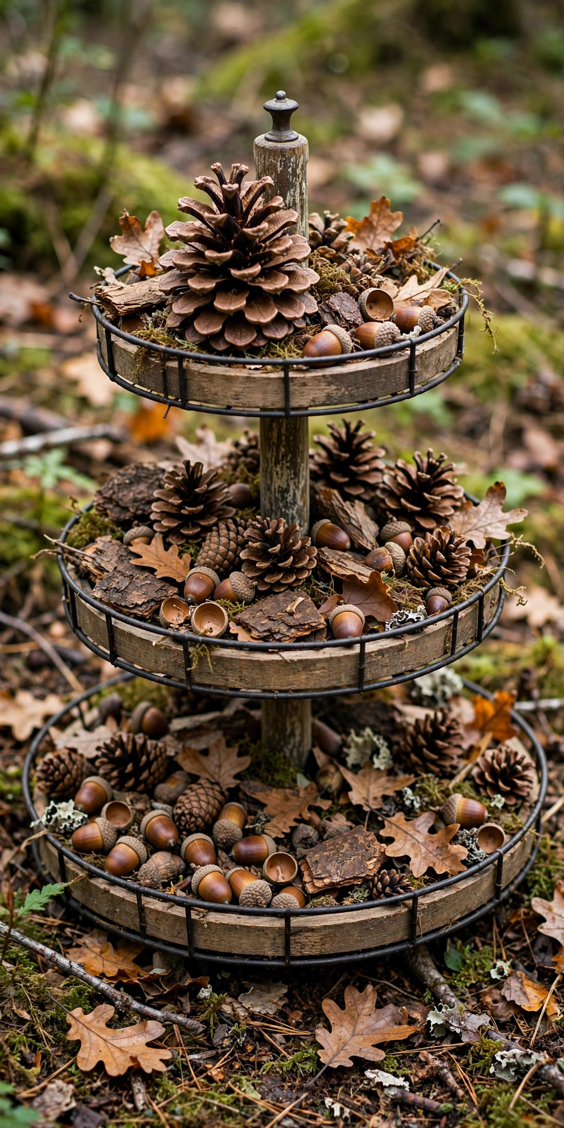 Woodland pinecone and acorn fall tiered tray