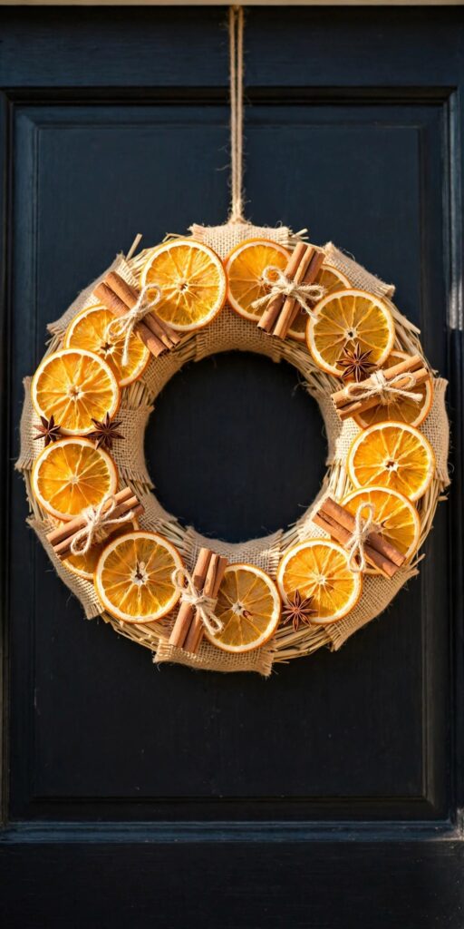 Dried orange slice and cinnamon stick fall wreath