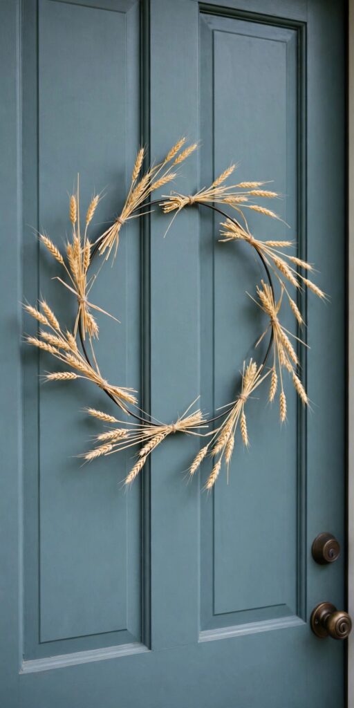 Golden wheat stalk fall wreath on metal hoop